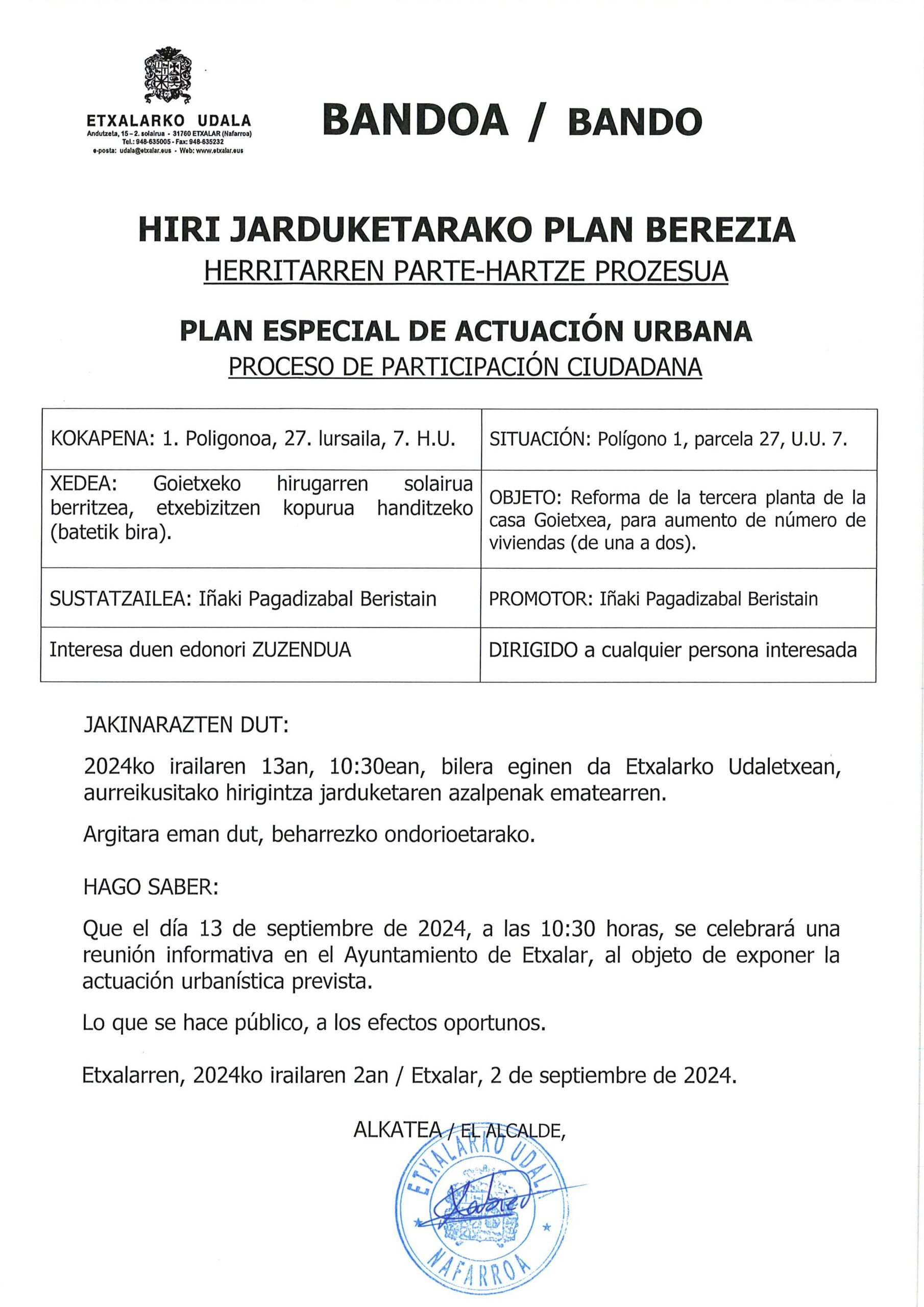 Hiri Jarduketarako plan berezia